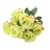 Flores decorativas Flor artificial não murmura realista não festiva Cuidado Easy Cuidado Faux Seda 7 Cabeças de Bouquet Bud Heart Roses Supplying Supply