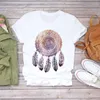 Kvinnors T-skjortor Summer Kvinnor Grafisk kvinnlig tee T-shirt Kort ärm Dream Feather Print Lady T-shirts Top Shirt