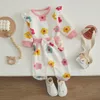 024 Monate 230327 Pyjamas VISgogo 2-teiliges Baby-Herbst-Outfits mit Blumendruck, Rüschen, Langarm-T-Shirt, Freizeithosen-Set für Kleinkinder