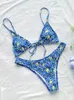 Drin -stroom w damskim nadruk kwiatowy kwiecisty bikini bikini sznur kąpielowy o wysokim zestawie stroju kąpielowego Kąciku Kobiet Kobiety w talii bikinis plaża 230327