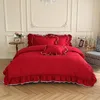 Defina a cama Luxury Girls Girls French Manor Bed Line Cotton Cottled Ruffle Toupet Salia com edredom travesseiro