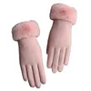 5本の指の手袋女性冬の寒い寒さの濃い指濃い温かいぬいぐるみ並ぶ甘いハート刺繍ドライビングタッチスクリーンミトンmxmb