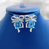 Bowknot 100% Real 925 Sterling Silver Dange Earring Diamant sieraden feest bruiloft oorbellen voor vrouwen verloving Bijou cadeau