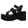 Sandals 9cm Platforms High Heel Punk Wedges Shoes For Women Hollow Chunky Heels Wedge Summer Black Sandales Femmes