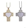 Sublimationsrohlinge Strass Lünette Anhänger Tabletts Blank Crossing Love Heart Halskette mit Kette für DIY Craft Drop Delive Dhwuj