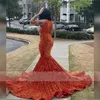 Paillettes orange scintillantes robes de bal de sirène pour filles noires cristaux de cou bien sexy et strass de taille plus taille robe de fête de fête robe de bal