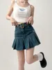 Юбки юбки Y2K Женская джинсовая джинсовая плиссированная юбка мода повседневная милая высокая талия Слим готический большой большой размер мини -юбки 230327