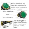 Clusterringen S925 Sterling Silver heren Green Agate Ring Large Natural Stone Retro Punk Jewelry Men No. 7-13