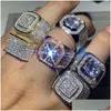 Schmuck 6 Stil Luxus männlich 925 Stelring Sier Pave White Sapphire Cz Diamant Edelsteine Breites Verlobungsband Ring für Männer Dro Dhser