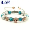 Strand Beaded Strengen Ailatu 8mm Wit Howliet Steen Helder CZ Hart Schedel Gevlochten Europese Amerikaanse Heren Armband Pulseira HombresBeaded