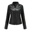 Cuir Femme Femmes Rouge Rose Veste Automne Manteau Noir Stand PU Moto Vêtements Faux Mode Biker Crop Vestes Top Vrouwen Jas