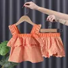 Roupas conjuntos de roupas para crianças garotas babados sem mangas Verão espanhol shorts 2pcs roupas 230325