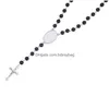 Sublimation Blanks Layered Choker Necklace Pearl Cross Women Pendant Long Rosary Bead Chain Jesus Catholic Crucifi Dh4El