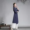 Etnisk klädbomull och linne retro plus storlek klänning kvinnors enstaka hanfu elegant kinesiska förbättrade cheongsam mantel chinoise ankomst