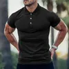 Polos masculinos de manga curta Slim Slim Top Summer Fashion Turn Down Collar Zip Polo Camisetas 2023 Men Cloth Fit Tam camiseta