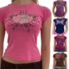 Camiseta feminina tshirt impressão vintage tshirt women US casual manga curta redonda pescoço exposto o umbigo y2k slim fit tops 2303327