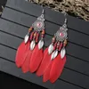 Multicolor Boho Feather Women Dangle örhängen legering geometrisk handgjorda pärlor blad långa örhängen mujer indiska smycken pendientes