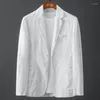 Costumes pour hommes 2023 hommes Blazer veste printemps été solide mince décontracté affaires mince respirant blanc coton lin costume manteau mâle