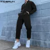 Men's Pants Men Casual Jumpsuits Solid Color Zipper Streetwear Long Sleeve Cargo Overalls 2023 Pockets Fashion Loose Rompers 5XLMen's