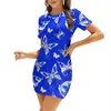 Casual Dresses Blue Butterflies In Flight Pattern Art Loose Pocket Dress Print Short Sleeve V-Neck 5Xl White