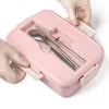 Lunch Boxes Microwave with Spoon Chopsticks Wheat Straw Dinnerware Food Storage Container Children Kids School Office Bento 230327