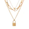 Böhmen Multi-Layer Lock Heart Pendant Halsband för kvinnor Fashion 3 skiktade länkkedja Chokers Female Party Jewelry