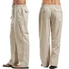 Męskie spodnie Summer Men Solid Kolor Line Multi-Papiełowe proste spodnie plus oddychające wydzielne wygodne sznurka