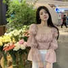 Женские рубашки T yfashion Женские блузки топы Old Lady Solid Cilent French Style Square Sect Eleve Sweet Back Knot