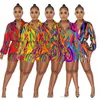 Designer 2023 Women Clothing Casual Jumpsuits High Waist Onesies Fashion Printing Shirt Collar Rompers 5 Colours