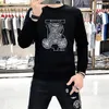 Sweatshirt voor heren 2023 Spring en herfst nieuwe zware industrie Laser Hot Diamond 5D Digitale printing Panda Tide Brand Lange mouw Top