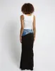 Patchwork Denim Color Contrasted High Waist Skirt For Women In Spring 2023 New Black Pleated Fashion Long Skirts