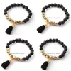 Beaded Fashion Energy Armets Beautif Black Tassel Lave Armband Bangle Drop Delivery 202 DHSTU