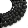 Stone 8Mm 1Strand/Lot Natural Beads Black Rock Lava 4 6 8 10 12 Mm Round Loose Spacer Bead For Diy Jewelry Making Drop De Dhuai