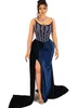 2023 Arabic Aso ebi Navy Blue Prom Платья кружевные русалки с бисером вечернее формальная вечеринка второй прием с днем ​​рождения подружки невесты платье платье zj2204