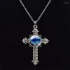 Chains Silver Color Cross Necklace Clear Glass Cabochon Jewelry Pendant Women Gifts Fashion Accessories Men