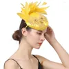 Copricapo da donna Cappello giallo da sposa Fascinator da donna Fascia per capelli con accessori per capelli per occasioni da tè in piume fantasia