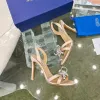 Nieuwste ontwerpers sandalen voor dames hakken satijnen mode sexy boog trouwjurk schoenen kristal verfraaide strass Stiletto hiel enkelband sandaal