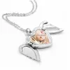 Sublimering av ämnen Angel Wing Locket Halsband Personlig PO Hjärtformad charm med kedjeblomma halsband med DHQRO