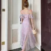 Casual Dresses Chiffon Elegant Floral Print Women Clothing Slash Neck Backless Summer Lady Party Prom Midi Dress Beach Holiday