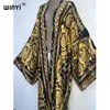 Mulheres Swimwear WINYI Vestido Longo Mulheres Cardigan Robe Cocktail Sexcy Boho Maxi Feriado Africano Batwing Manga Silk Robe 230327