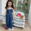 16090 Summer Kids Girls Clothing Sets Pak Suspender Korte tops met wide been denim broek Kinderen Girl Outfits Set