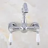 Kitchen Faucets Chrome Wall Mount Double Handle Bathroom Faucet Vanity Vessel Sinks Mixer Tap Cold And Water Tnf562