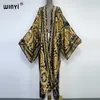 Mulheres Swimwear WINYI Vestido Longo Mulheres Cardigan Robe Cocktail Sexcy Boho Maxi Feriado Africano Batwing Manga Silk Robe 230327