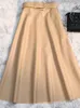スカートrealeft classic faux puレザーロングとベルト付きハイウエストファッション傘の女性女性秋冬230327
