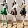 Skirts er Tong Pu Leather Skirt High Waist A Line Korean Fashion Short Pleated Skirt Autumn Winter Black Mini Skirts Y2k Clothes 230327