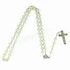 8MM Glow In The Dark Rosary Bead Chain Necklaces For Women Cross Pendant luminous Necklace Religious Jewelry