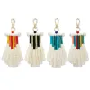 Bohemian Tassel Keychain Hand-woven Pendant DIY Rainbow Braided Keychains with Tassels Bag Charms Handmade Car Key Chain Luggage Decoration 4 Color