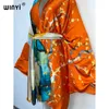 Kvinnors badkläder Winyi Summer Beach Wear Swim Suit Cover Kaftan Sweet Lady Boho Cardigan Stitch Self Belted Sexig Holiday Long Sleeve Kimono 230327