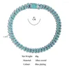 Ketten 14mm Bling Iced Out Blue Crystal Prong Kubanische Kette Halskette für Frauen Männer Hip Hop Strass Link Choker Schmuck