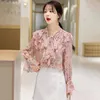 Blouzen voor dames bloemen chiffon dames blouse print boog losse shirt zomer groot formaat mode mode lange mouw casual top 2023 Korean